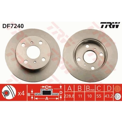 Immagine di TRW DF7240 Disco freno 229 11 4 100 pieno verniciato