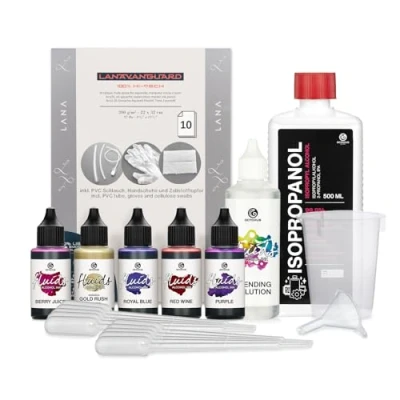 Immagine di Octopus 5 x 30 ml Fluids Alcohol Ink Set Completo GOLDEN EVE con Blending Solution, Paper e accessori per Fluid Art