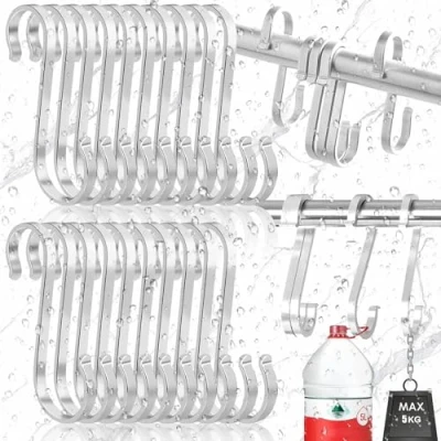 Immagine di Srup 20 Pezzi Ganci a S, Gancio S Acciaio, Metallici Forma di Piatti in Acciaio Inox, Cucina Inox Appesi,Capacità carico 10 kg (argento)