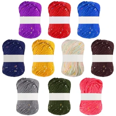 Immagine di Kurtzy 10 Pezzi Gomitoli Cotone per Uncinetto a Pois Colorati 50 g Gomitolo Totale di 900 m Filati e Poliestere Progetti Tessitura Mano