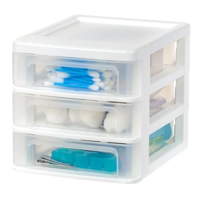 Immagine di Iris Ohyama Desktop Storage Unit, Polypropylene, White, Small 3 Drawer 1 Pack