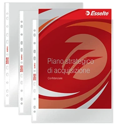 Immagine di Esselte Buste Perforate Deluxe, in PPL Lucido, per Archiviare e Conservare Documenti Formato 22x30 cm, Confezione da 50 Buste, 395097500