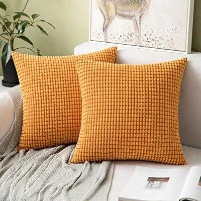 Immagine di MIULEE Set Kord Velluto Soft Granuli Solid Decorativa Piazza Gettare Federe Cuscino per Divano Letto18 X 18 Pollici 45 cm Poliestere e Misto Arancia