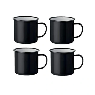 Immagine di noTrash2003 Kaffeetasse Becher Mug Coffee Trinkbecher Emaille Vintage Look Je 350 ml Versch. Farben und Mengen (Schwarz, 4er Set)