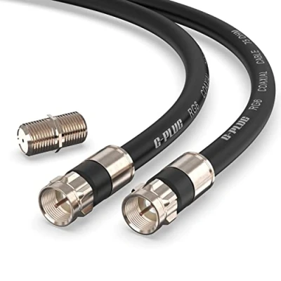 Immagine di G PLUG Set per Cavo Antenna TV 10m Internet, Banda Larga, e Prolunga Satellitare Connettori RG6 a Compressione, Guarnizione in Gomma Nero