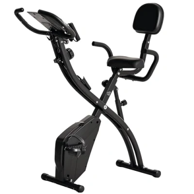 Immagine di HOMCOM Cyclette Pieghevole 2 in 1, Resistenza Magnetica Regolabile 8 Livelli, Bici da Fitness con Sensore di Frequenza Cardiaca, Elastici per Braccia, Schermo LCD, Volano 2.5kg, Nero