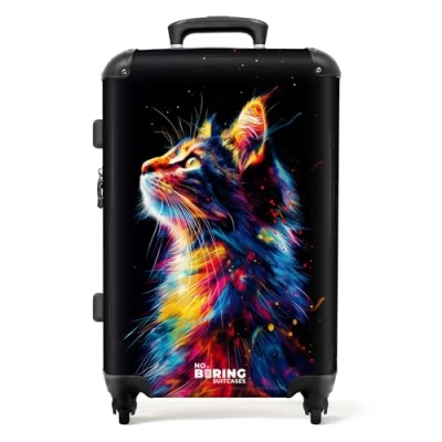 Immagine di NoBoringSuitcases.com Valigia Per Bambini, Grande, Trolley Valigie, Serratura TSA, Valigie Bambini Trolley, Grande 23 kg (67 cm 72 L) (Profilo di gatto colorato Nero)