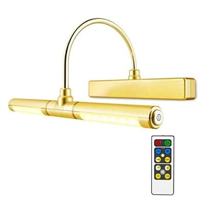 Immagine di HONWELL Lampada per Quadri,Luci Specchio con Telecomando,Luci a Pittura Parete Alimentate Batterie AA Braccio Oscillante 180 e Dimmer di Luminosità Interni Quadri，Oro Rosa