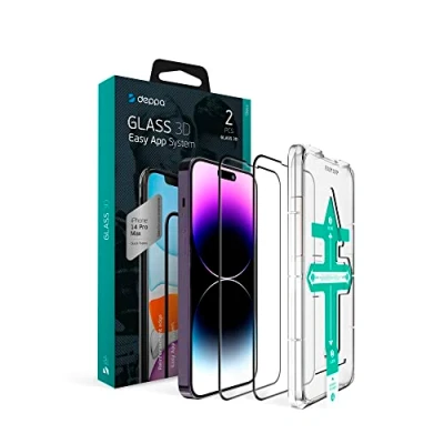 Immagine di Deppa [2 Pezzi Pellicola Vetro Temperato per IPhone 14 Pro Max (6.7&#039;) [a Copertura Totale] con Kit Installazione Facile Vetrino, Protezione, Proteggi, Schermo, Display, Accessori