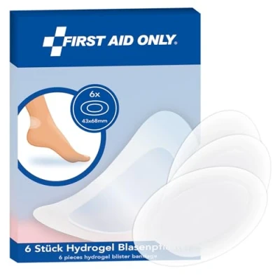 Immagine di First Aid Only Idrogel cerotti per vesciche 6 pezzi ovali 43 x 68 mm, trasparenti e idrorepellenti proteggono, raffreddano favoriscono la guarigione P 10070