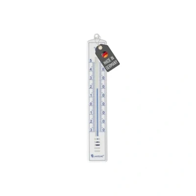 Immagine di Lantelme Termometro analogico per interni ed esterni, prodotto in Germania, resistente alle intemperie, 17 cm di lunghezza, plastica, colore bianco blu, visualizzazione precisa della temperatura da