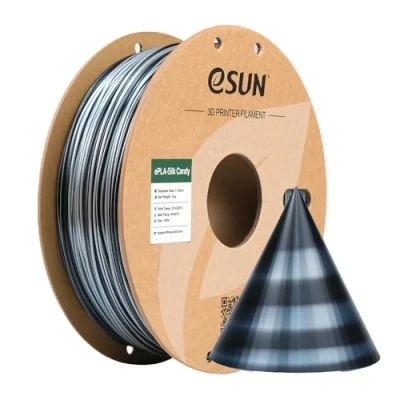 Immagine di eSUN Silk Candy PLA Filament 1,75 mm, filamento setoso multicolore per stampanti 3D PLA, bobina da 1KG (2,2 LBS) con cambio graduale 3D, Argento nero