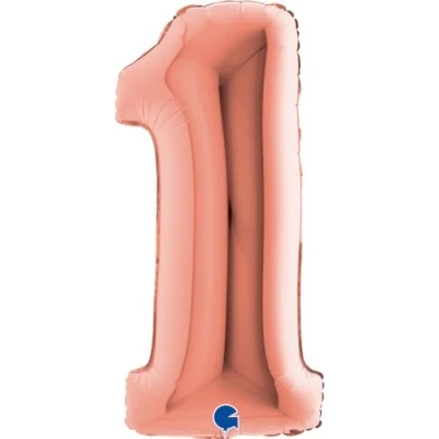 Immagine di Palloncino numerale maxi megaloon foil balloon mylar (1mt, 40&quot;) numero 1, rose gold