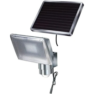 Immagine di Brennenstuhl 1170840 Faretto solare a LED 350 lm SOL 80 IP44 per esterno, con segnalatore di movimento ad infrarossi 8xLED, cavo 4,75m colore argento aluminum