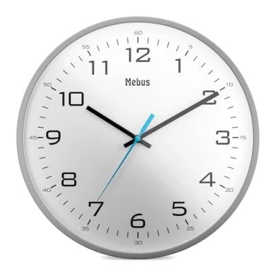 Immagine di Mebus Analoge Wanduhr mit kräftigen, großen Ziffern Orologio da Parete analogico al Quarzo con Grandi Numeri, Grigio, 30 cm Durchmesser