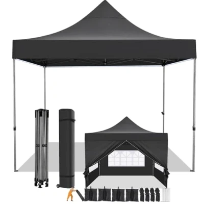 Immagine di COBIZI Gazebo 3x3 Pieghevole Impermeabile con Parete Laterale,Gazebo Esterno Resistente,Tende per Gazebo,Tendone Padiglione Pop Up Feste Campeggio (3 3m Nero)