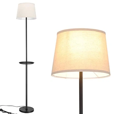 Immagine di BAKAJI Lampada Piantana da Terra Luce Lampadina E27 Max 60W Base Rotonda Struttura in Metallo Paralume Tessuto Design Moderno Accensione a Pedale Altezza 174 cm (Nero con Tavolino)