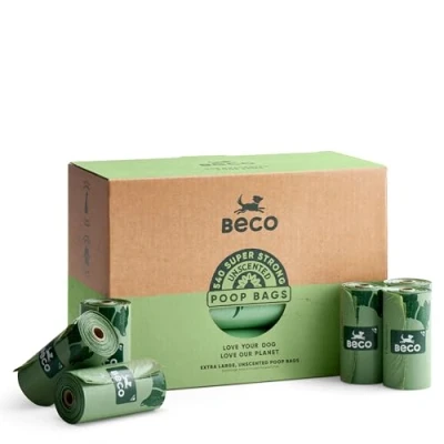 Immagine di Beco sacchetti resistenti e grandi 540 (36 rotoli da 15) non profumati per escrementi di cane compatibili con dispenser verde, BBG