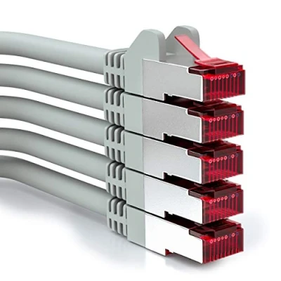 Immagine di deleyCON 5x 0,5m Cavo Patch CAT6 PIMF S/FTP Schermatura CAT 6 RJ45 di Rete Ethernet LAN DSL Interruttore Router Modem Punto Accesso Grigio