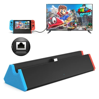 Immagine di SiWiQU Switch TV Dock, Adattatore Ethernet RJ45 1000 Mbit Dock Compatibile con Nintendo Switch/Switch OLED, Caricatore Portatile 4K HDMI LAN Porto 2 x USB Tipo C