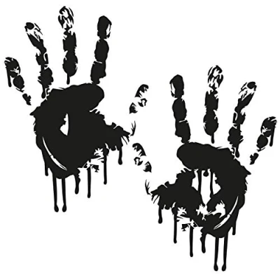 Immagine di Finest Folia, adesivo per auto con motivo due mani coperte di sangue, ciascuna da 22 cm, tracce sangue sul parabrezza (K029, set 2 in nero)
