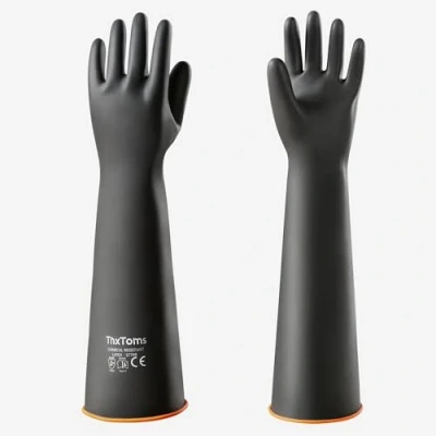 Immagine di ThxToms Guanti Resistenti a Sostanze Chimiche, in Lattice Resistenti, Resistono Forti Acidi, Alcali e Olio, Nero, 55cm