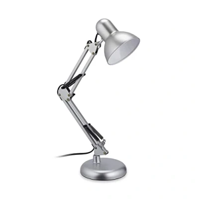 Immagine di Relaxdays Lampada da Tavolo Vintage, Abat Jour con Paralume Inclinabile, E27, Luce Ufficio e Studio, in Metallo, Argento