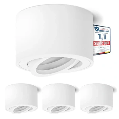 Immagine di Linovum SMOL 4 faretti extra piatti orientabili, rotondi, colore bianco opaco, lampade da installazione sopra intonaco, Ø 80 mm, per moduli LED