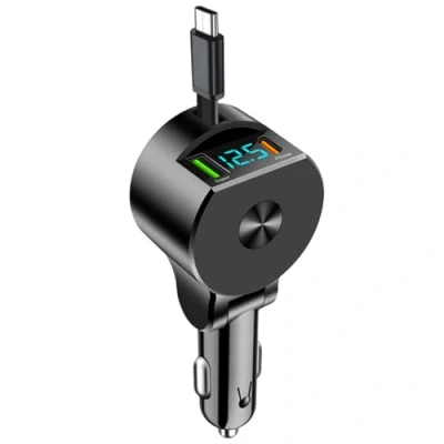 Immagine di caricatore da auto retrattile 75 W, adattatore USB, 3 in 1 USB C, rapido auto, accendisigari compatibile con Samsung Galaxy S24/S23/S22/S21