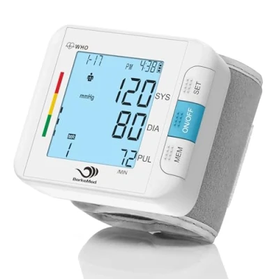 Immagine di BerkeMed Misuratore di Pressione da Polso,Monitor digitale automatico BP domestico, Bracciale Regolabile(22 32cm),2x99 Set Memoria per,per il Monitoraggio Domestico dell&#039;Ipertensione Bianco