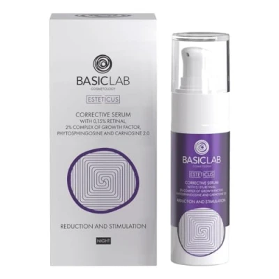 Immagine di BasicLab Dermocosmetics Siero correttivo viso con retinale, 30 ml, anti rughe, acne, notte, per donne