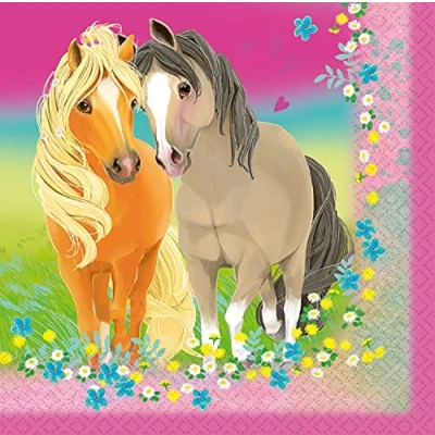 Immagine di Amscan 9911588 Tovaglioli di carta Pretty Pony, 20 pezzi, dimensioni 33 x cm, decorazione da tavolo per compleanni dei bambini, feste a tema