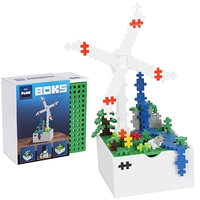 Immagine di Plus Danimarca BOKS, Set di mattoncini Creativa, Mulino a Vento, Scatola con Piastra, Giocattolo geniale da Costruzione, 220 Pezzi, Colore Basic, 9607013