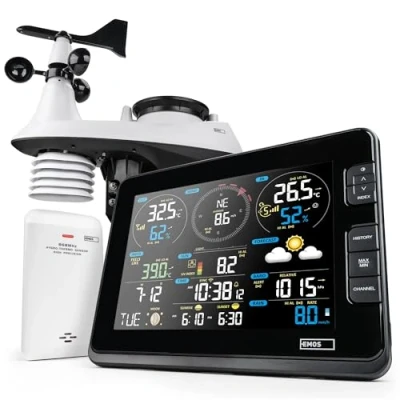 Immagine di EMOS Stazione Meteo WIFI con anemometro e pluviometro Sistema di Monitoraggio Wireless da Interni Esterni Monitora Ora, Data, Temperatura, Umidità, Pressione, Comfort Indice Calore