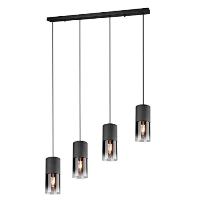 Immagine di Trio Leuchten 310600132 Robin Lampadario in vetro, colore: grigio fumo, 1 x E27 (non inclusa) a sospensione 4 punti luce nero opaco