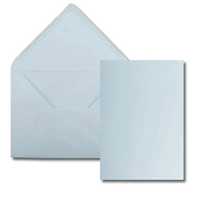 Immagine di Set di 25 biglietti singoli con buste DIN A6/C6, colore azzurro (blu), 14,8 x 10,5 cm, senza pieghe