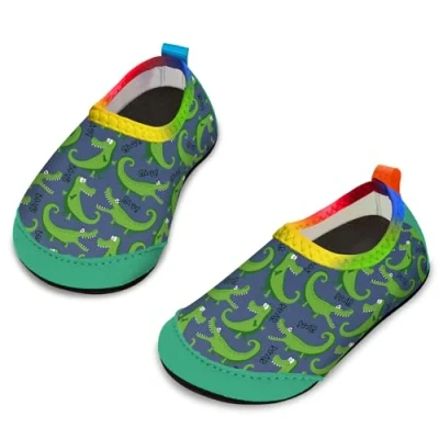 Immagine di Yorgou scarpe da acqua per ragazzi e ragazze, spiaggia bambini piccoli, calzini acquatici a piedi nudi antiscivolo piscina spiaggia, Coccodrillo Verde 2, 21/22 EU