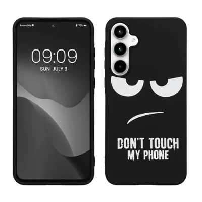 Immagine di kwmobile Cover Compatibile con Samsung Galaxy A55 5G Custodia in Silicone TPU Protettiva Soft Case Don&#039;t touch my phone bianco/nero