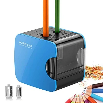 Immagine di AOBETAK temperamatite elettrico con serbatoio, USB e alimentato a batteria, resistente per matite colorate No.2