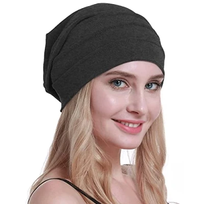 Immagine di osvyo Cotone Chemo Cappelli Soft Caps Cancro Copricapo per le donne perdita di capelli sigillati imballaggio, PUNTI SCURO GRIGIO, Taglia unica