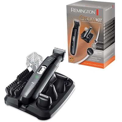 Immagine di Remington Rasoio Elettrico Multiuso Rifinitore per il corpo, Regolabarba, Tagliacapelli Lame autoaffilanti in Titanio, set styling peli del viso e 4 testine rimovibili, GroomKit PG6130