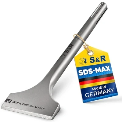 Immagine di S&amp;R Scalpello sds max Largo a Spatola Punta Ceramica Piastrelle Muratura. Made in Germany Qualità Industriale (300 x 80 mm)