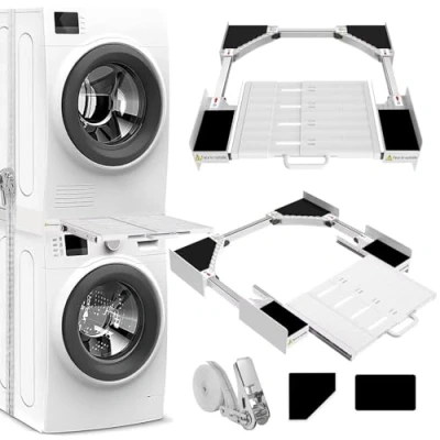 Immagine di NIUXX Kit di Accatastamento per Lavatrici, Telaio Collegamento Universale con Cinghia a Cricchetto 53 68cm Lavatrice Asciugatrice, Impilamento Intermedio Asciugatrice Ripiano