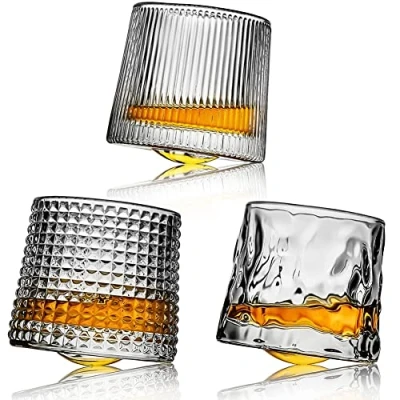 Immagine di Webao Set di 3 bicchieri da whisky, in cristallo soffiato a mano, alta qualità, senza piombo, per scotch, bourbon, cognac e cocktail, 160 ml (3 pezzi)