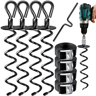 Immagine di KESSER Set di 4 ancoraggi a terra,9 pezzi,fissaggio per trampolino,altalena,gazebo,tenda feste,giardino,altalena,tenda,in acciaio inox 1 cm,per avvitare,4 cinghie + aiuto rotante