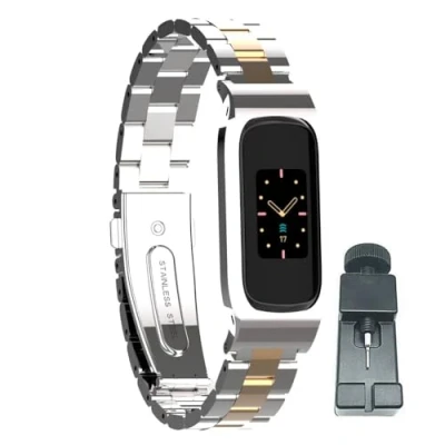 Immagine di T BLUER Cinturino Compatibile per Fitbit Luxe,Metallo Acciaio Inossidabile Braccialetto di Ricambio Luxe Accessori,Argento Oro