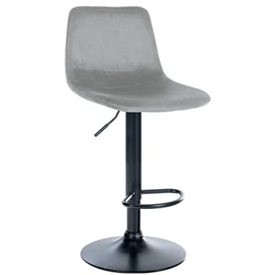 Immagine di CLP Sgabello da Bar Divo Velvet I Regolabile in Altezza con Struttura Metallo banco poggiapiedi Integrato, Colore:Grigio, Colore del Telaio:Nero