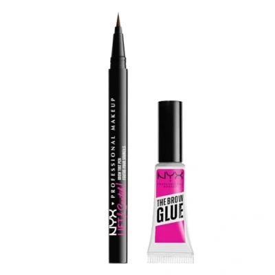 Immagine di NYX Professional Makeup Set Make Up per Sopracciglia, Gel Trasparente The Brow Glue, Effetto Laminazione, Fino a 16 ore di Tenuta, E Penna Sopracciglia Lift &amp; Snatch, No transfer, Tonalità: Espresso