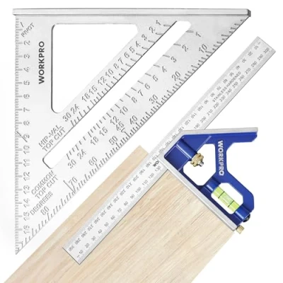 Immagine di WORKPRO Squadra da Falegname Multifunzione 180mm e Combinata Regolabile 300mm, Righello Combinato con Bolla, Squadrette Carpentieri in Acciaio Inossidabile per Fai Te Carpenteria
