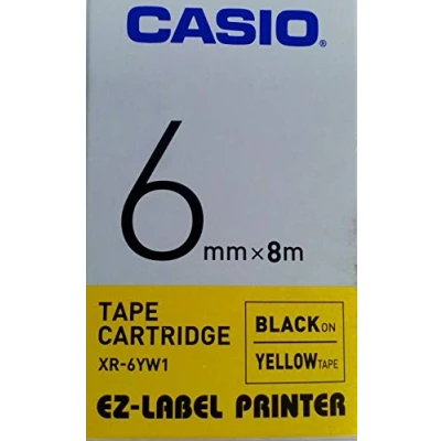 Immagine di Casio XR 6YW1 Nastro per etichettatrice nero su giallo, nero, 6 mm, 8 m